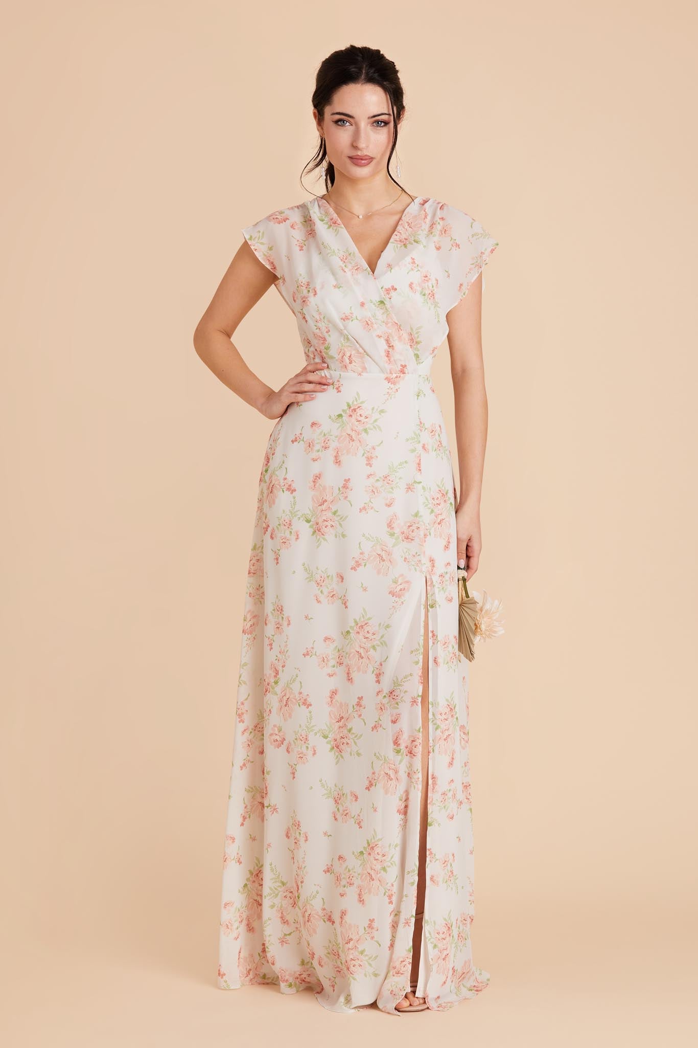 Floor-Length Chiffon Dress with Ruffled Sleeves | Violet Blooms