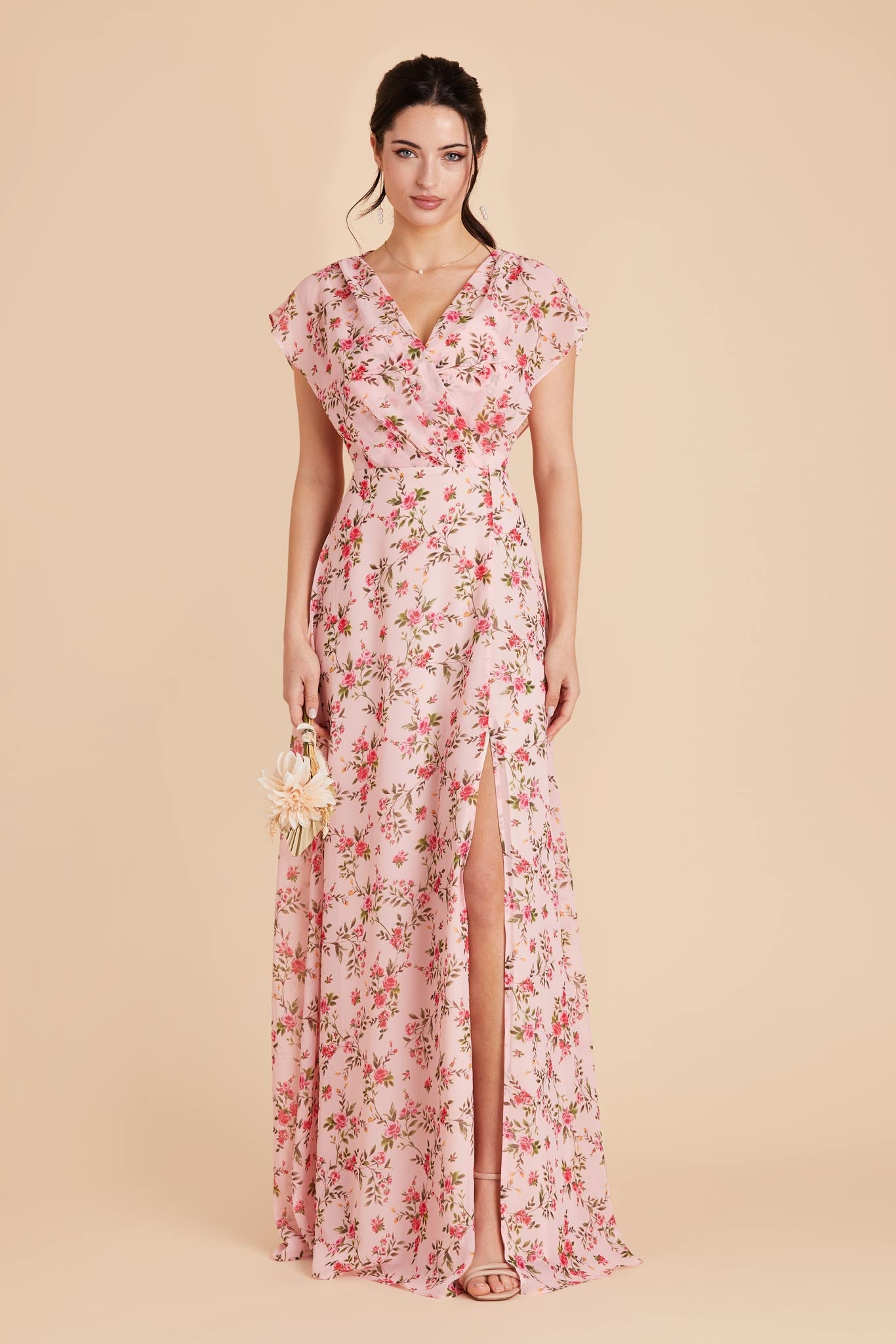 Violet A-Line Chiffon Gown with Ruffled Sleeves | Wild Rose Garden