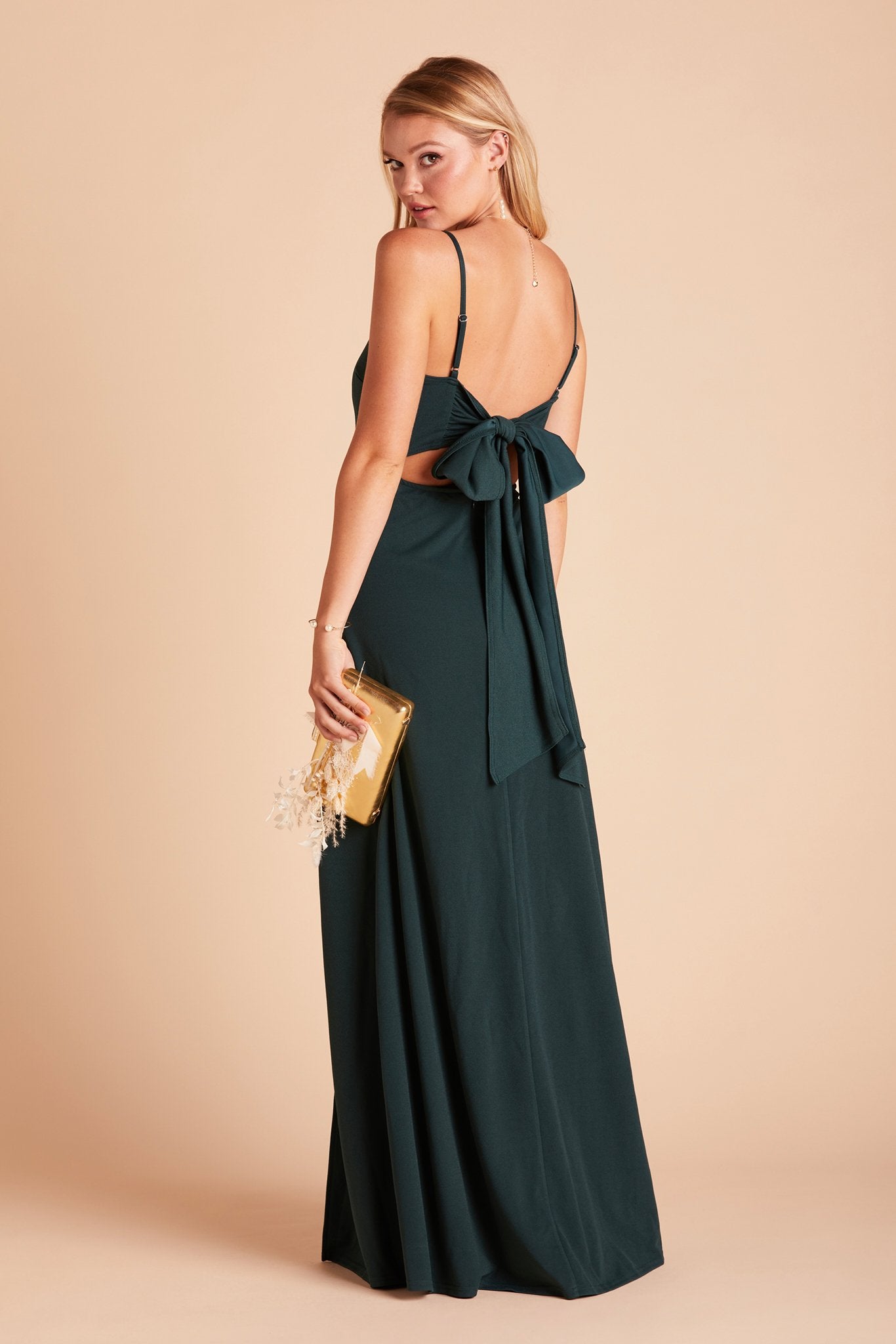 Emerald Crepe Dress with Bow Detail | Benny