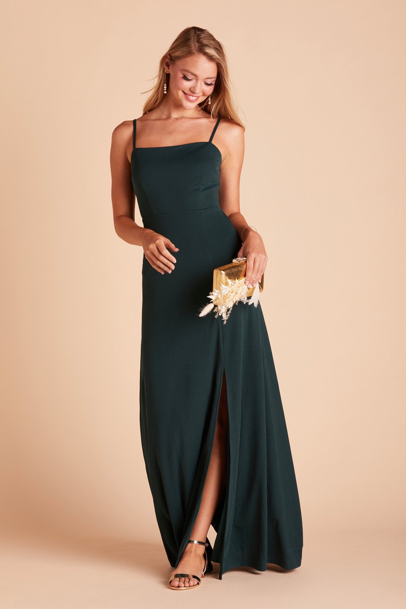 Emerald Crepe Dress with Bow Detail | Benny
