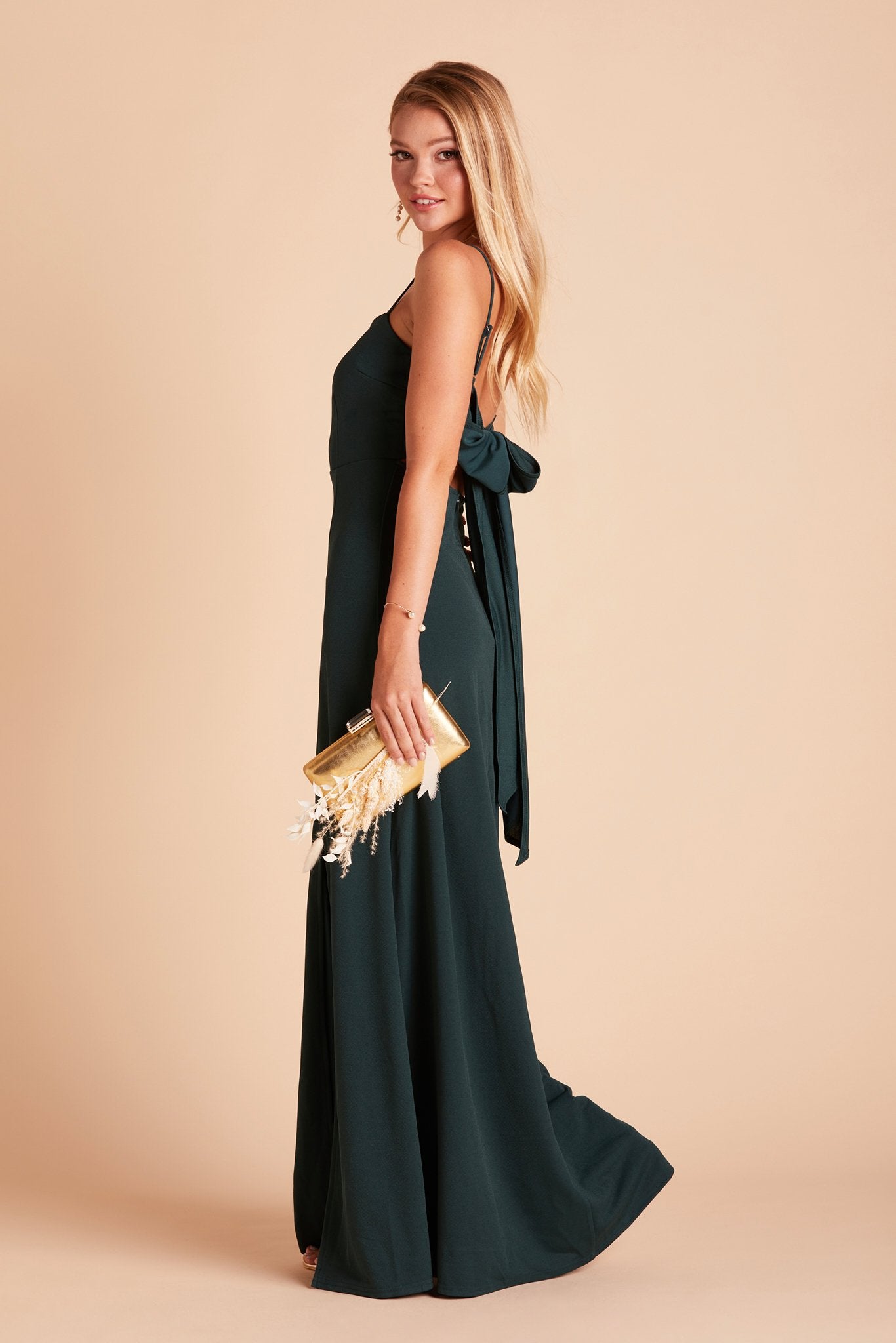 Emerald Crepe Dress with Bow Detail | Benny