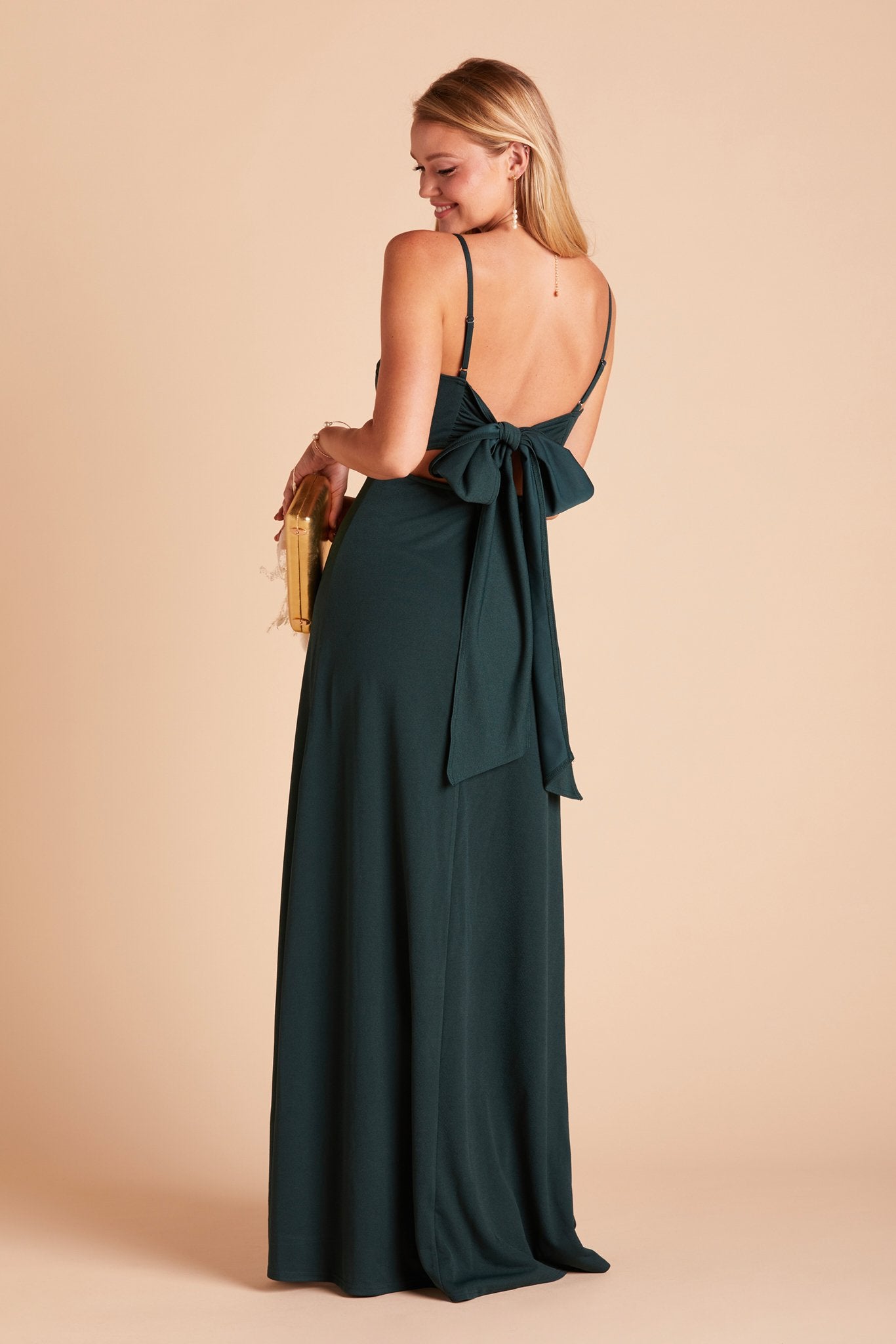 Emerald Crepe Dress with Bow Detail | Benny
