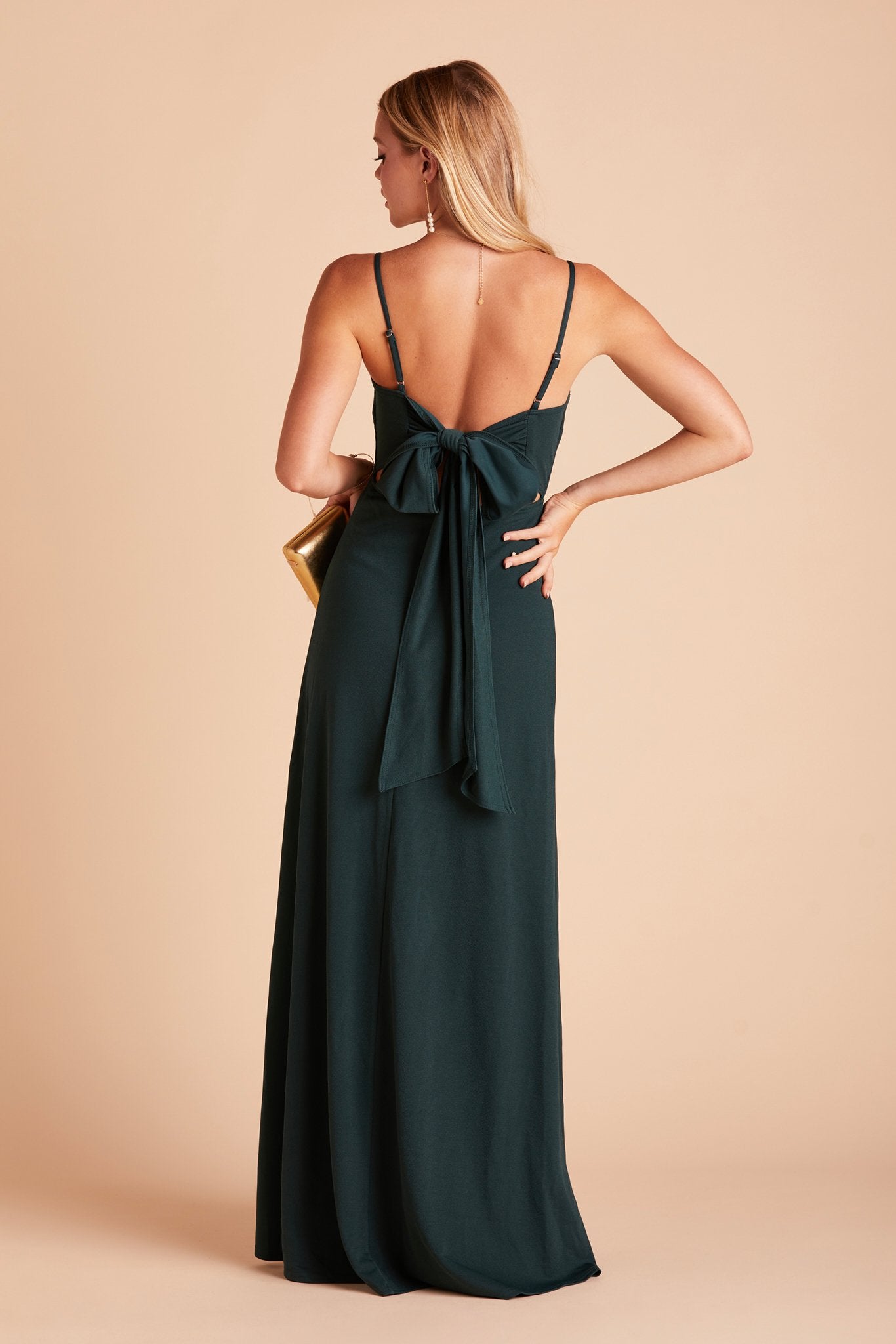 Emerald Crepe Dress with Bow Detail | Benny