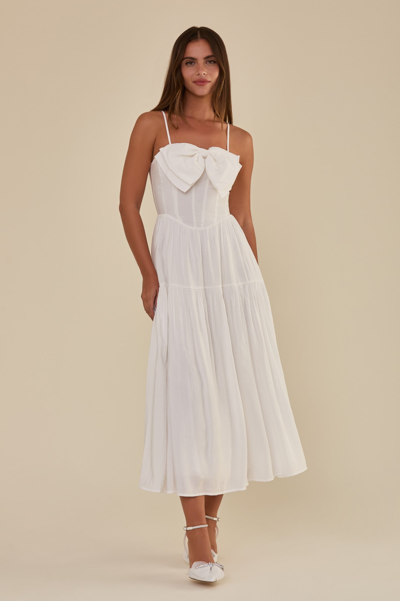 White Bow-Tie Bethany Dress | Elegant Women's Dress