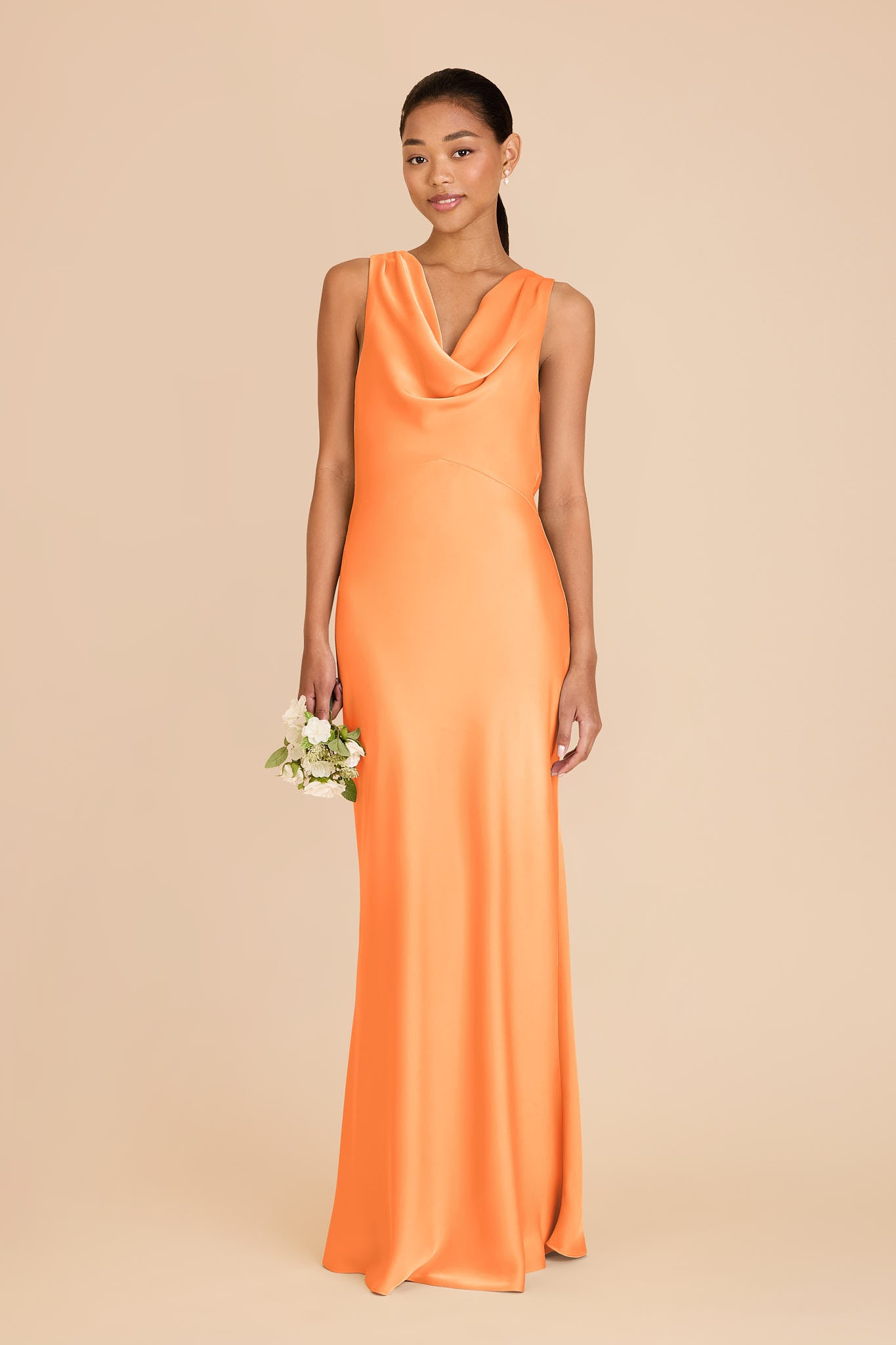 Matte Satin Bridesmaid Dress with Cowl Neck & Back | Bonnie