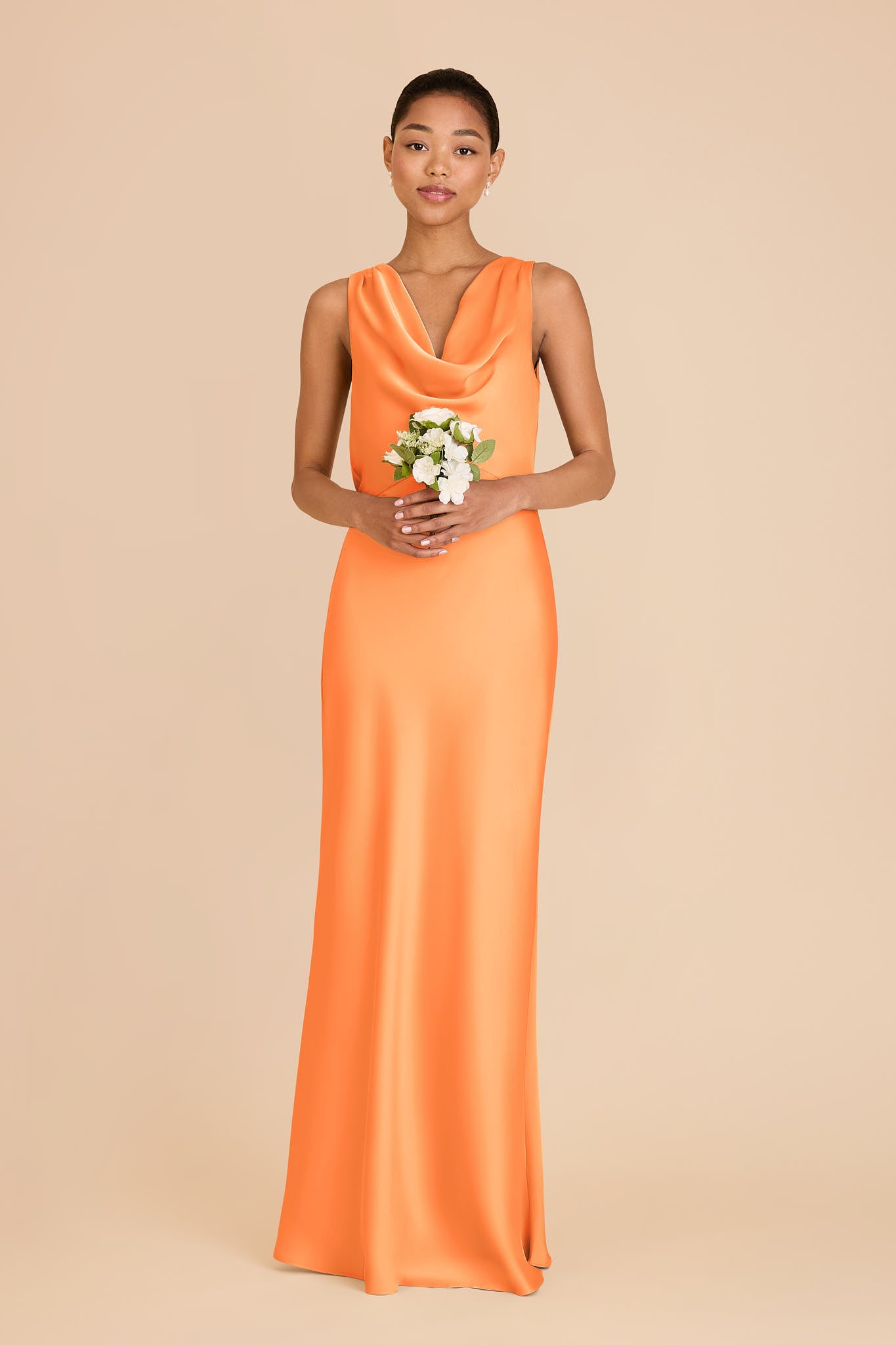 Matte Satin Bridesmaid Dress with Cowl Neck & Back | Bonnie