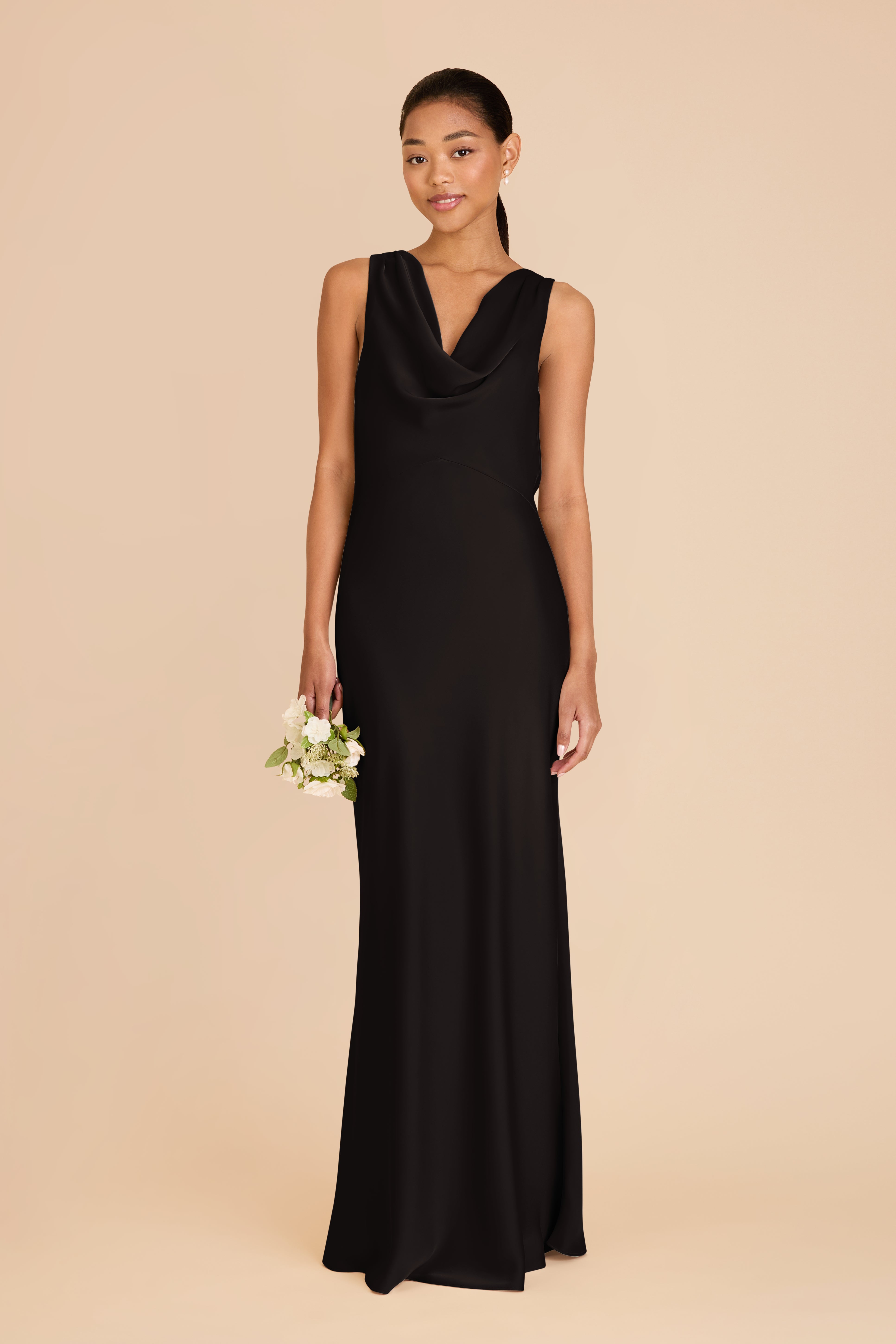 Matte Satin Bridesmaid Dress with Cowl Neck & Back | Bonnie