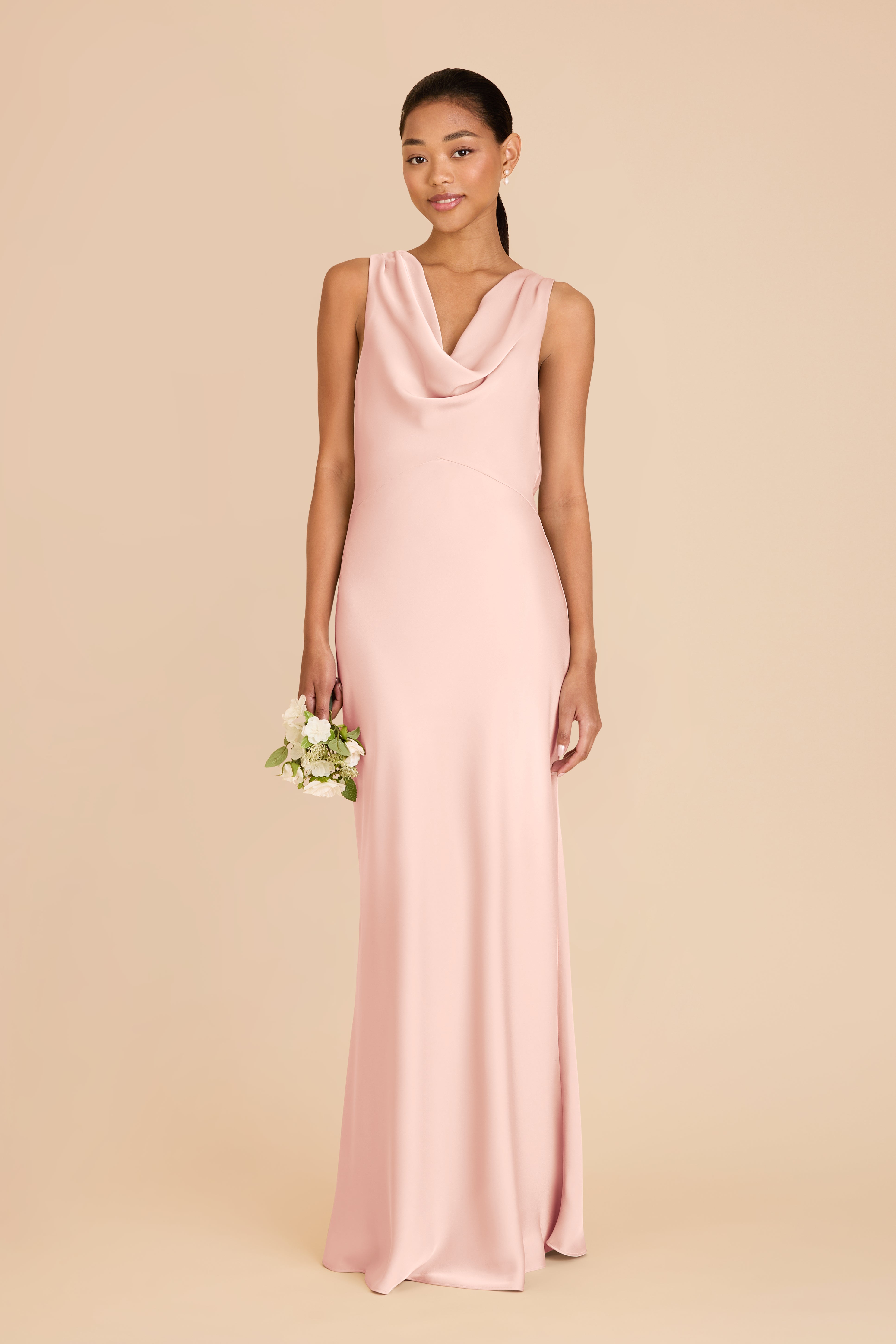 Matte Satin Bridesmaid Dress with Cowl Neck & Back | Bonnie