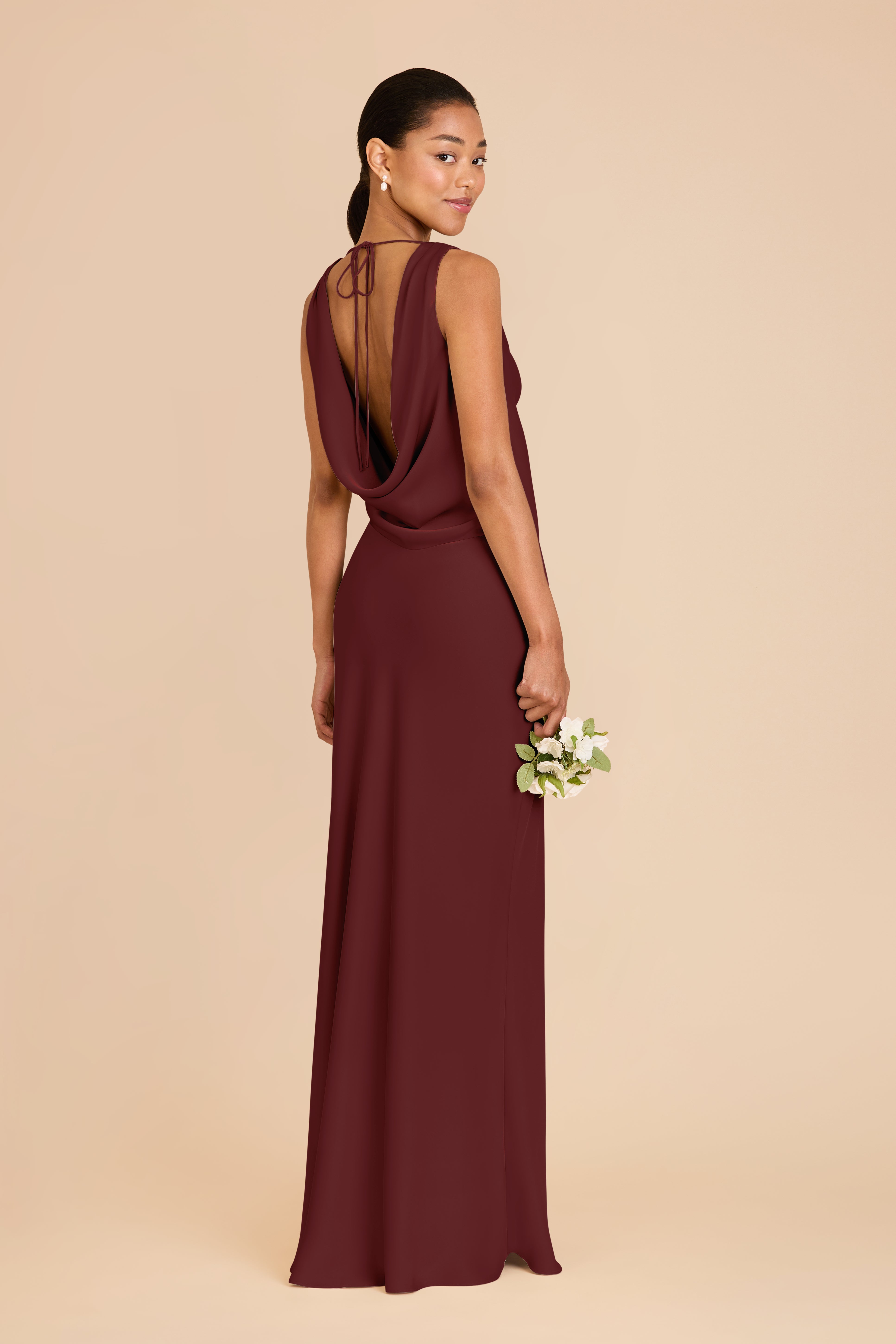 Matte Satin Bridesmaid Dress with Cowl Neck & Back | Bonnie Cabernet