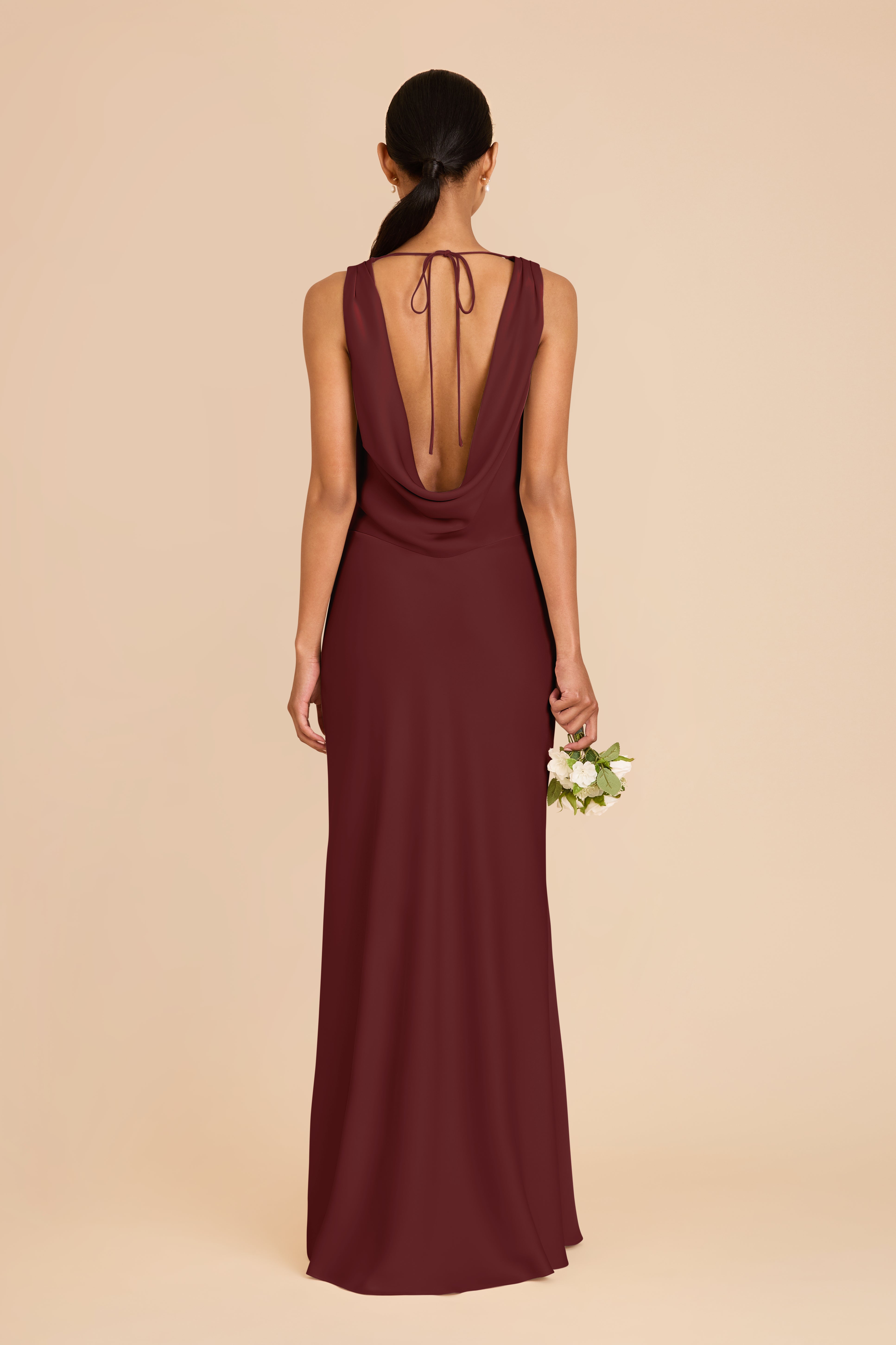 Matte Satin Bridesmaid Dress with Cowl Neck & Back | Bonnie Cabernet
