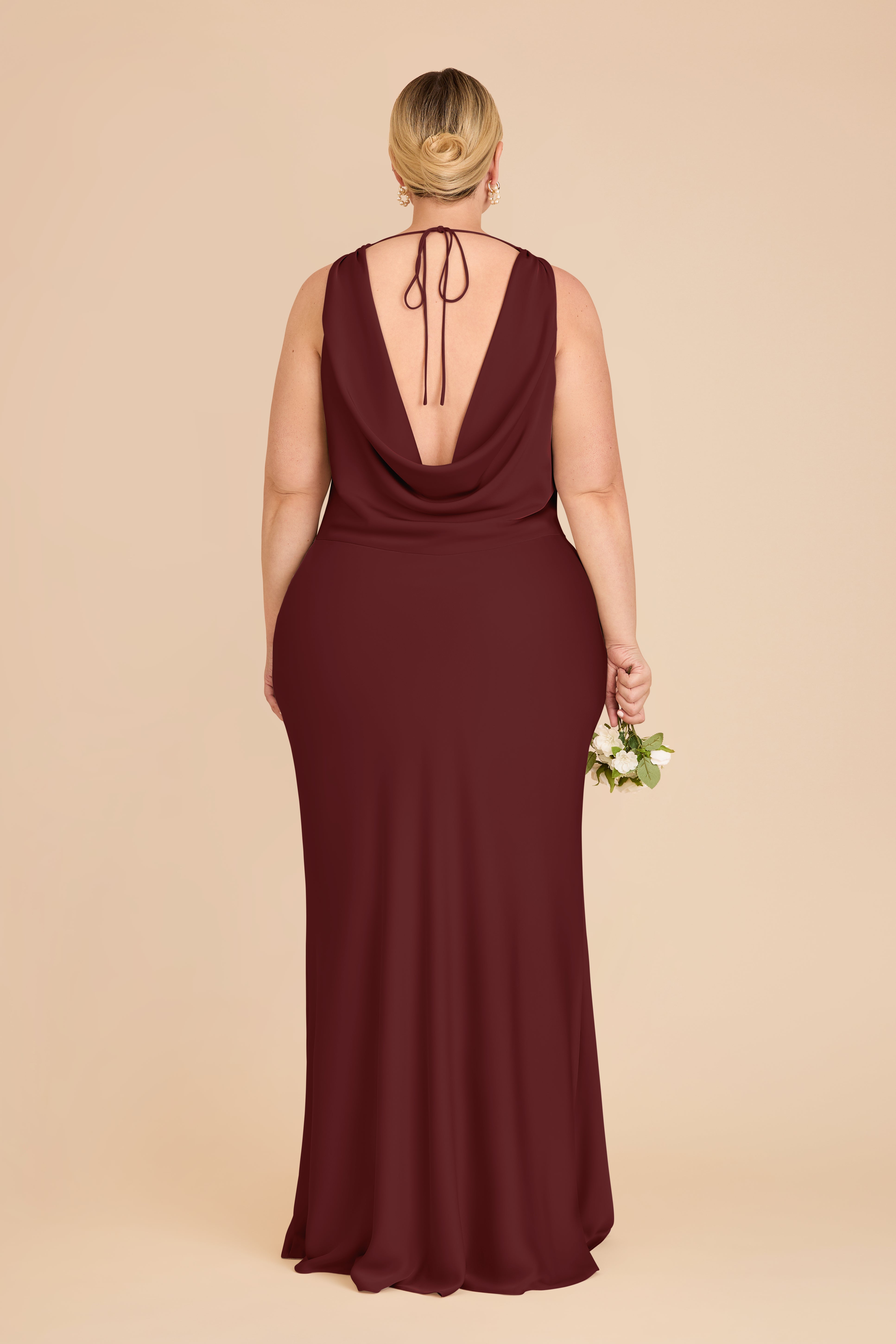 Matte Satin Bridesmaid Dress with Cowl Neck & Back | Bonnie Cabernet