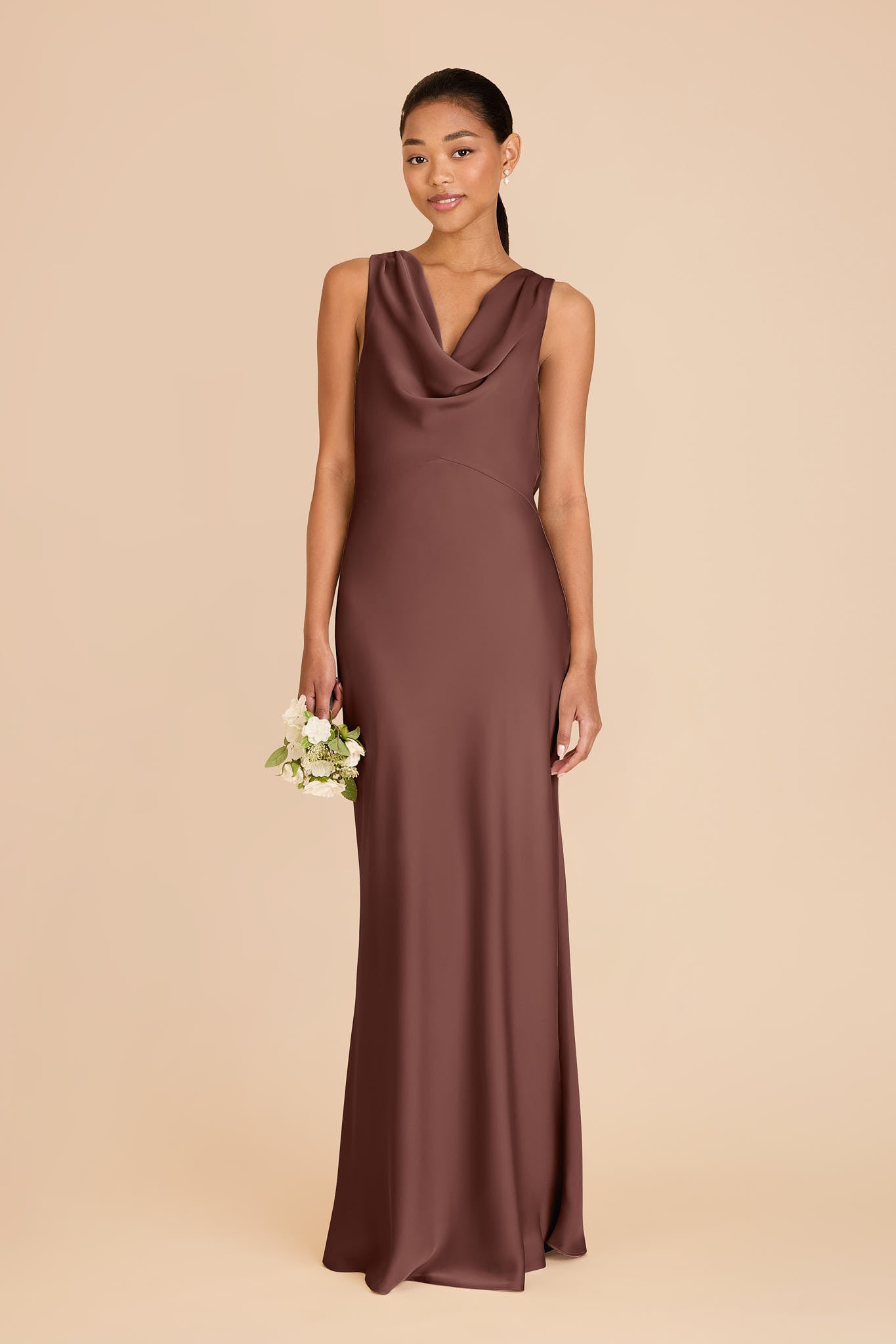 Matte Satin Bridesmaid Dress with Cowl Neck & Back | Bonnie