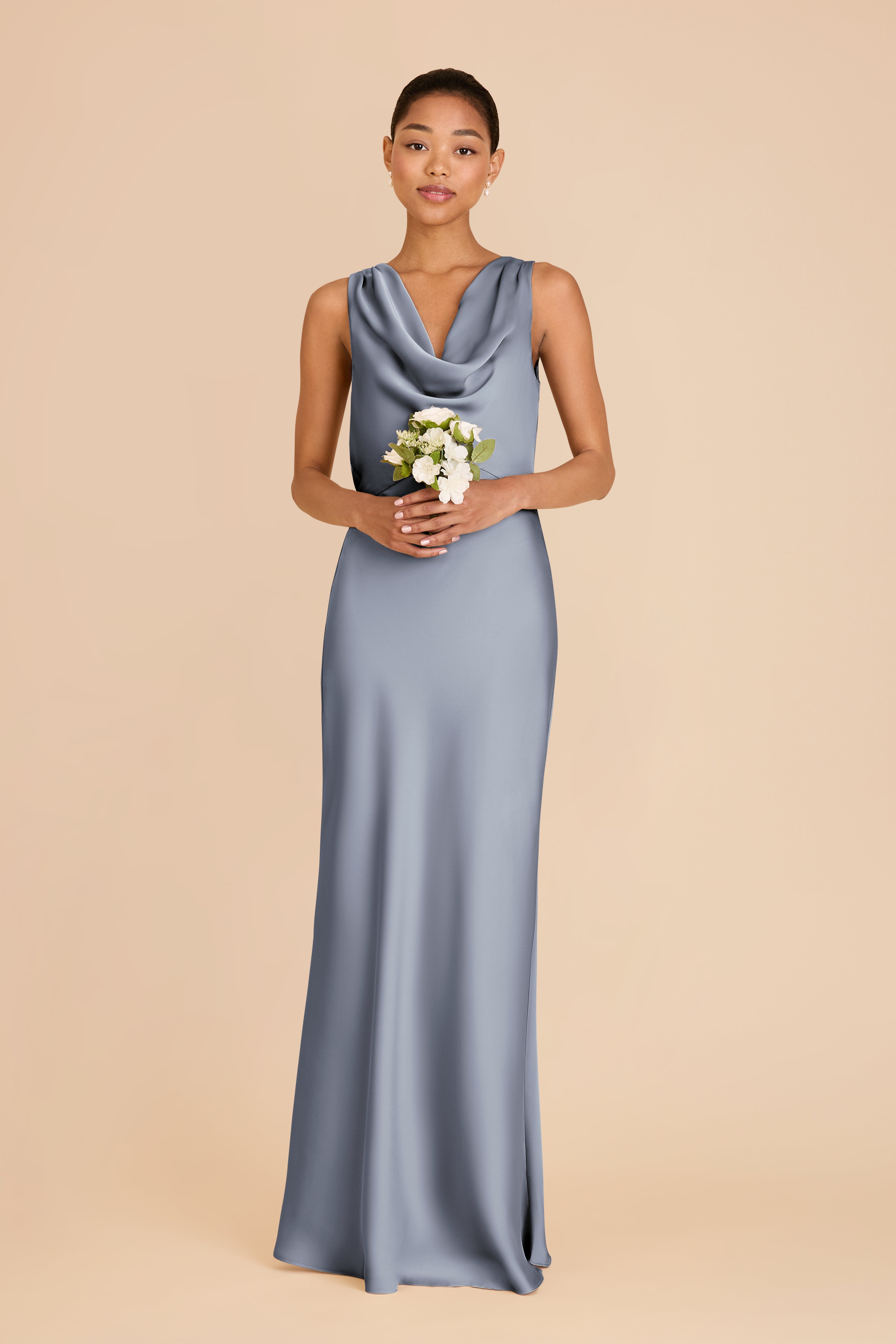 Matte Satin Bridesmaid Dress with Cowl Neck & Back | Bonnie