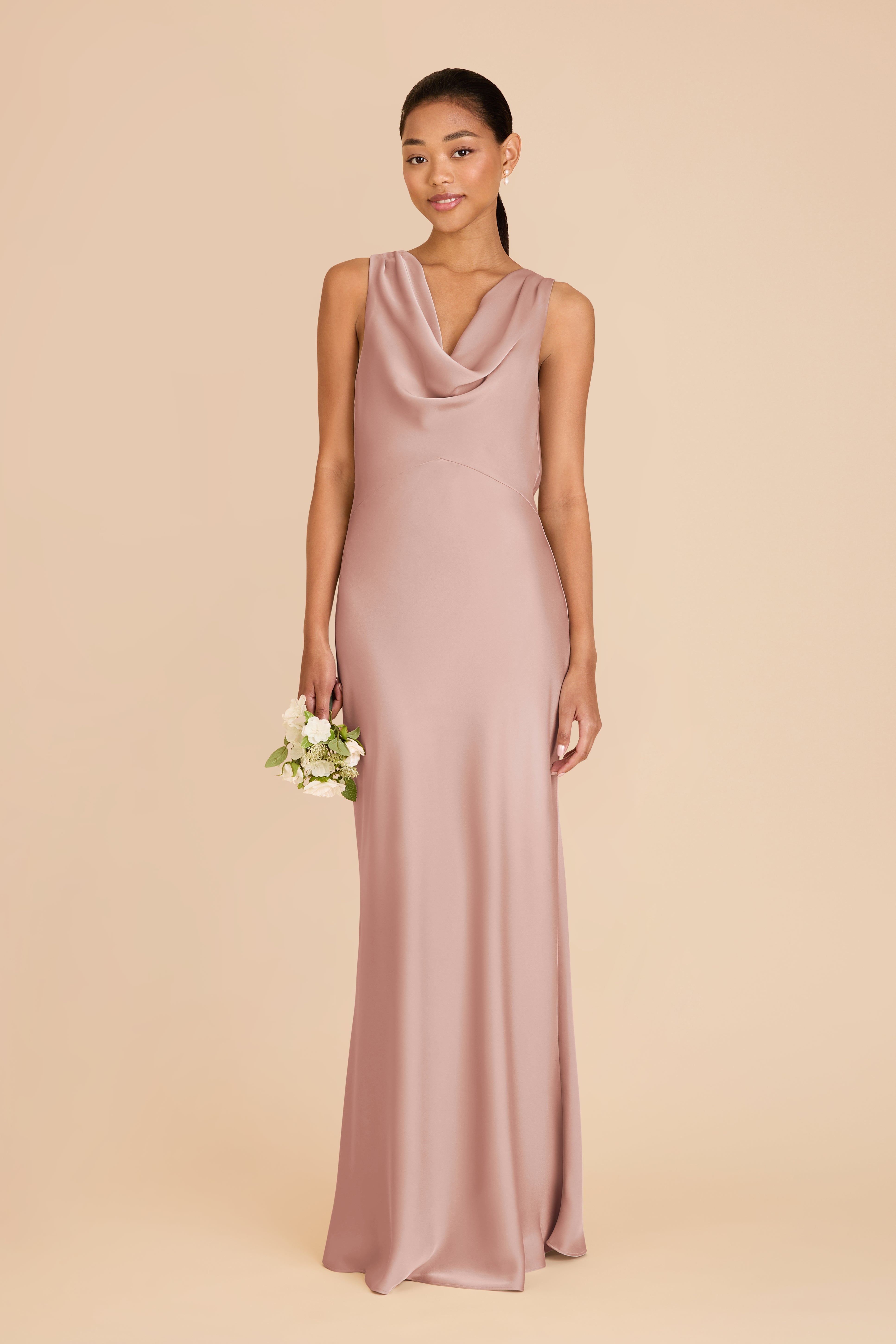 Matte Satin Bridesmaid Dress with Cowl Neck & Back | Bonnie