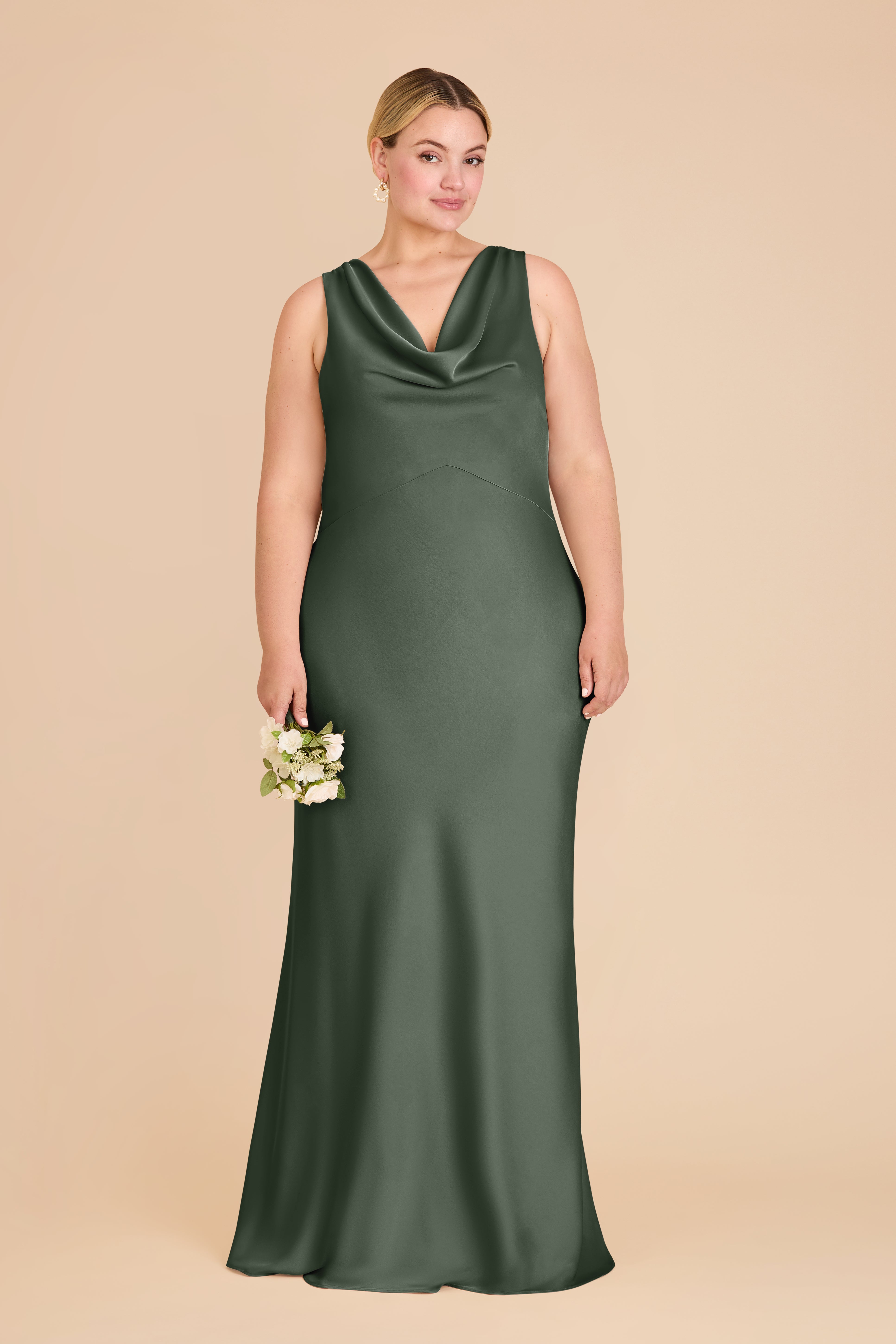Matte Satin Bridesmaid Dress with Cowl Neck & Back | Bonnie - Eucalyptus